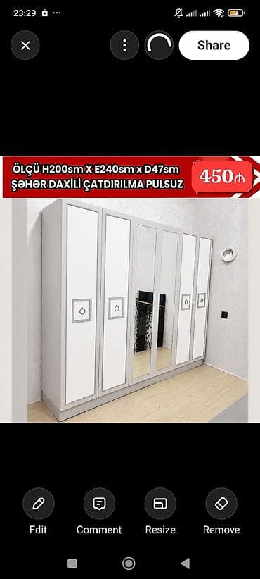 paltar dolab: 6 qapılı paltar dolabı - Ölçü: H200 sm x E240 sm x D47 sm - Rəng: ağ — 1