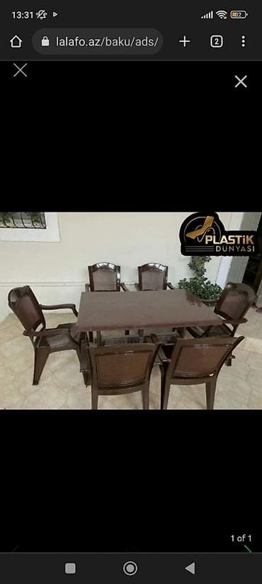 bag stol: Yeni, Dördbucaq masa, 6 stul, Açılan, Stullar ilə, Plastik, Türkiyə — 1