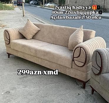 Açılan bazalı divan – 2.30 ölçü - Rəng: bej - Qol hissələrində