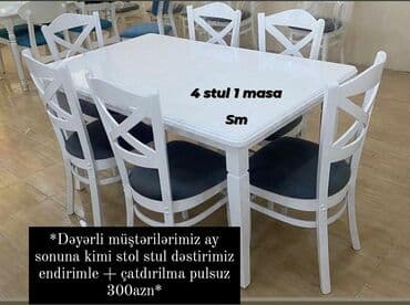 stol stul sumqayit: Mətbəx üçün, Yeni, Açılmayan, Dördbucaq masa, 4 stul — 2