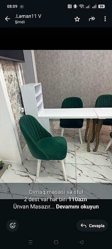 Dırnaq masasi və stul 2 dest var hər biri *110azn* Ünvan Masazır 1114 — 1