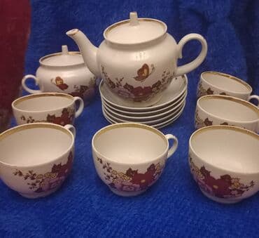 cayni servis: Çay dəsti, rəng - Ağ, Farfor — 6