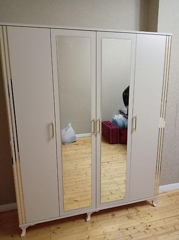 Sifarişlə mebel: Yeni, 4 qapılı, Güzgülü, Ağ, Digər material, Açılan, Düz dolab — 4