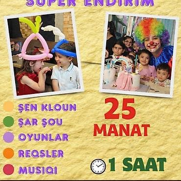 helium sarlar: Uşaq tədbirləri üçün əyləncə paketi Xidmətin tərkibi: - Şən kloun — 1