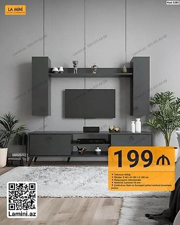 divar kitab refleri: TV altlığı və asma dolab dəsti - Ölçülər: D 40 × H 180 × E 180 sm - — 1