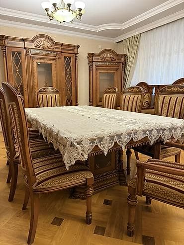 qonaq stol: Qonaq otağı üçün, Açılmayan, Dördbucaq masa, 8 stul — 3