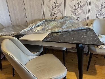 stul bar: Qonaq otağı üçün, İşlənmiş, Açılan, Dördbucaq masa, 6 stul — 1