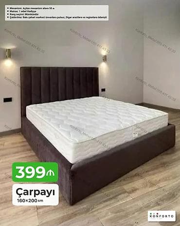 Çarpayı – 160×200 sm - Yumşaq başlıqla müasir dizayn - Açılan — 1