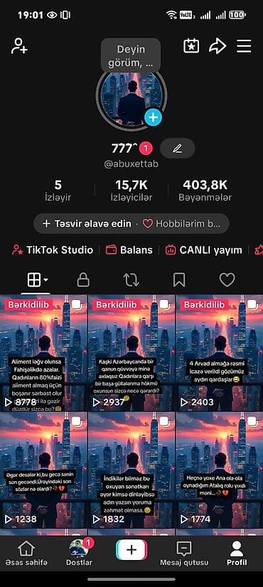 Satılır: TikTok hesabı - İstifadəçi adı: @abuxettab - İzləyicilər