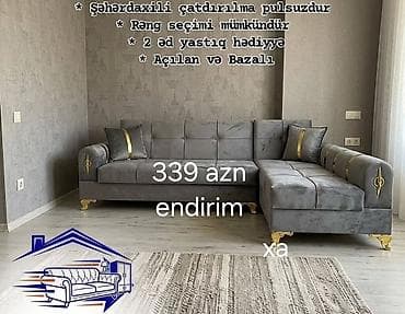 künc mətbəxi: L‑şəkilli yumşaq künc divan - Açılan və bazalı konstruksiya: gündəlik — 1