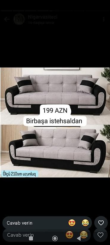 krep parca: Məhsul: 3 nəfərlik divan Xüsusiyyətlər: - Rəng: Açıq boz oturacaq və — 1