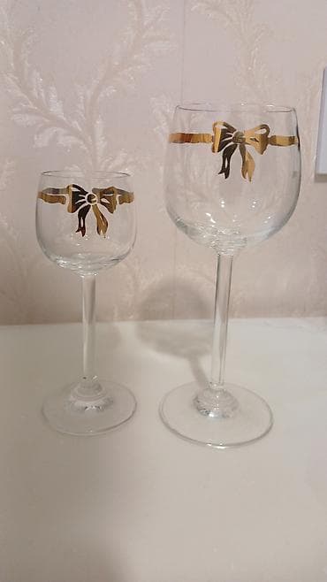 çaxır bakalı: Qədəhlər, rəng - Qızılı, Şüşə, 6 ədədli dəst, Çexiya — 1