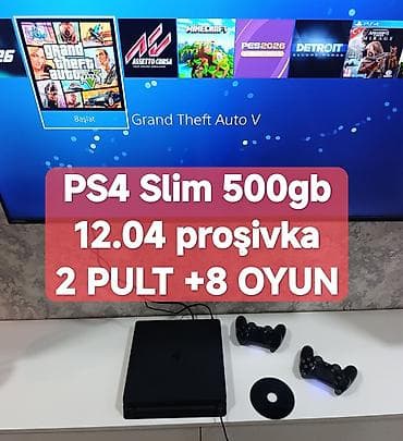 PS4 slim 500gb 2 pult + 8 bahalı oyun 12.04 proşivka golden hen disc