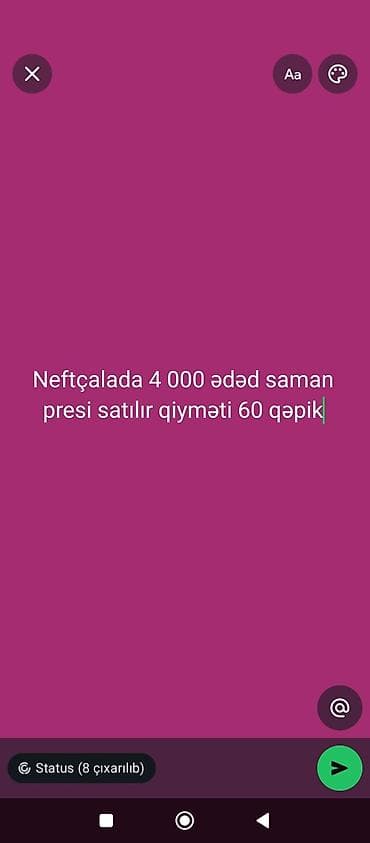 sabuncu heyvan bazari: Neftçalada saman presi satışı - Miqdar: 4 000 ədəd - Məhsul — 1