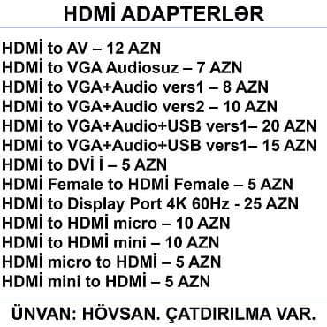 daxili ssd: Adapterlər/Konverterlər (Çeviricilər) 📍Ünvan: Bakı şəh, Suraxanı ray — 7