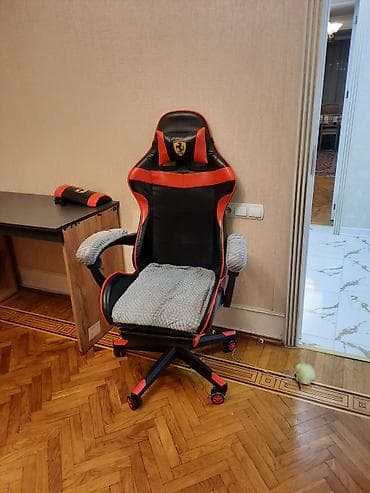 Ofis mebeli: Qara-qırmızı rəngdə gaming/ofis kreslosu - Yarış üslublu dizayn — 2