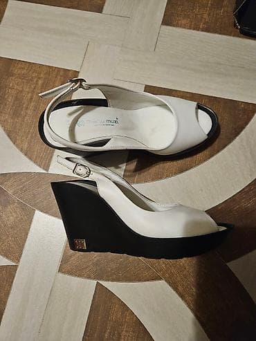 сабо на деревянной подошве: Сабо, Размер: 38, цвет - Белый, Б/у — 2