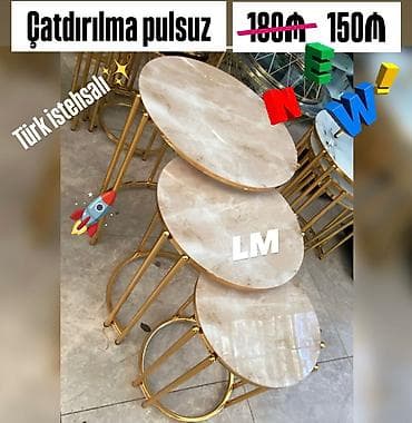 Türk istehsalı zigon stol dəsti - 3 ədəd dairəvi stol: müxtəlif