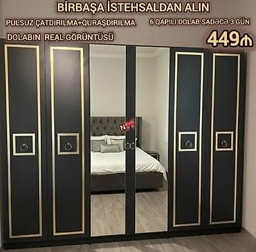 dəmir dolab: Yeni, 6 qapı, Güzgülü, Qara, Digər material, Açılan, Düz dolab — 1