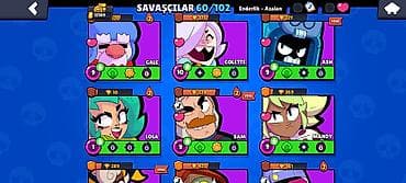 kohne pullar: Brawl Stars hesabı – 60/102 döyüşçü - Kolleksiya: 60 döyüşçü açıq — 3