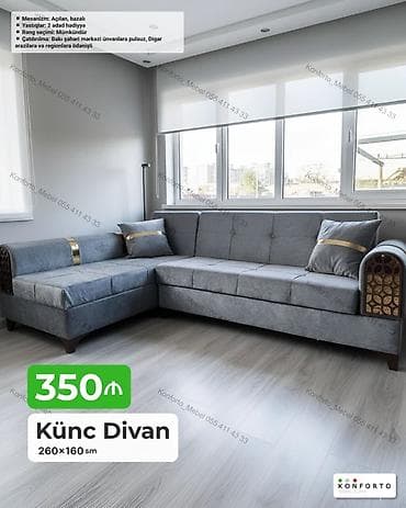 Künc Divan – 260×160 sm - Mexanizm: açılan, bazalı (yataq funksiyalı — 1