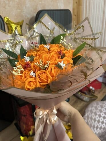 1 ədəd qızılgül: Narıncı qızılgüllər buketi - Tərkibi: sıx kompozisiyada narıncı — 4