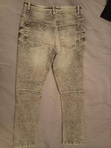 Motosiklet tərzində skinny cins şalvar - Rəng: daş yuma effektli açıq