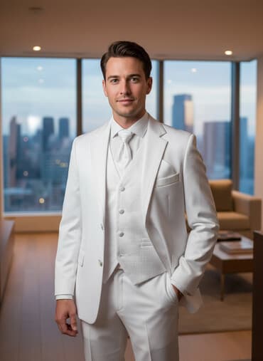 kişi ucun klassik qara kostyum: Ağ rəngli klassik kişi dəstı – Harput Collection 1 dəfə toya — 1