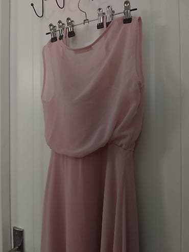 Zərif pudra-çəhrayı rəngdə uzun ziyafət paltarı. - Model: qolsuz — 3