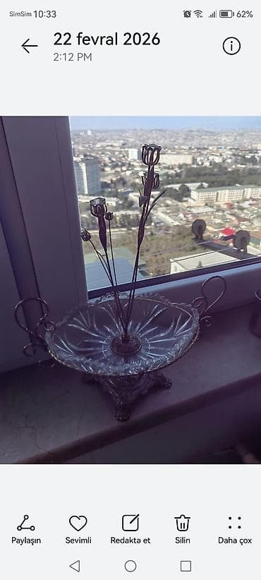 susta: Dekorativ şamdanlı meyvə/sərinləşdirici qabı - Material: qalın — 1