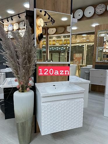 Vanna otağı üçün asma tualet stolüstü dəsti - Dəst: güzgü və lavabo — 1