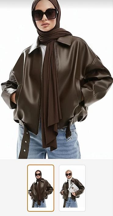 ucuz donlar: Qadınlar üçün qısa dərili gödəkcə – tünd qəhvəyi - Material: süni — 3