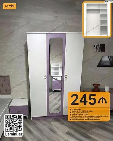 3 qapılı dolab – La Mini (Kod: 1115) - Ölçülər: Dərinlik 47 sm × — 1