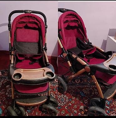 Uşaq arabası – çoxfunksiyalı, qırmızı/bordo rəngdə. - Tənzimlənən