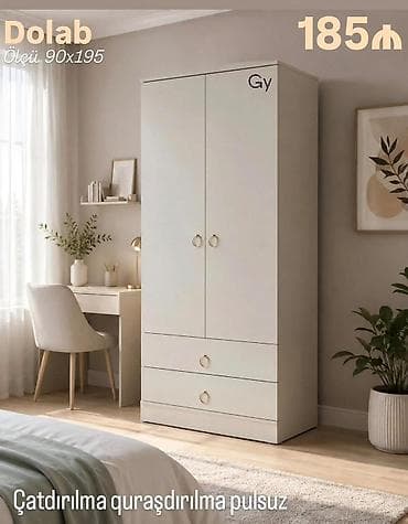 qapi sekilleri: Dolab – ölçü 90×195 sm - İkiqapılı, minimal dizayn - Aşağıda 2 geniş — 1