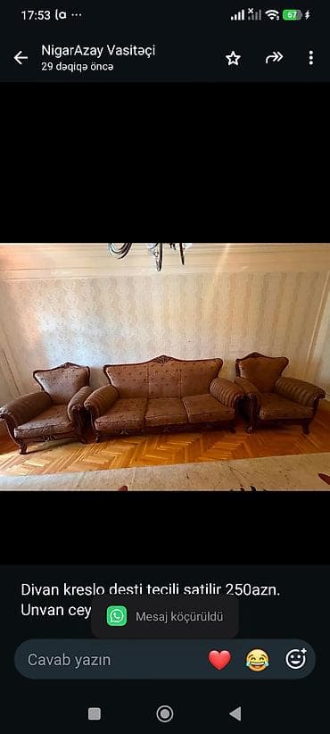 divan satisi: Divan kreslo desti tecili satilir 250azn. Unvan ceyranbatan Nigaz — 1