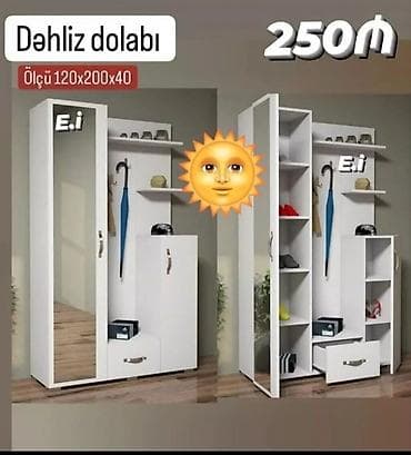 Yeni, 1 qapı, Güzgülü, Ağ, Digər material, Açılan, Düz dolab