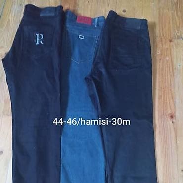 Kişi cins şalvarları dəsti - 3 ədəd cins şalvar: iki qara, bir mavi -