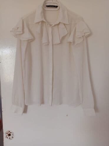 женская ажурная кофта: Zara Woman ağ rəngli şifon köynək - Klassik yaxalıq - Ön tərəfdə — 2