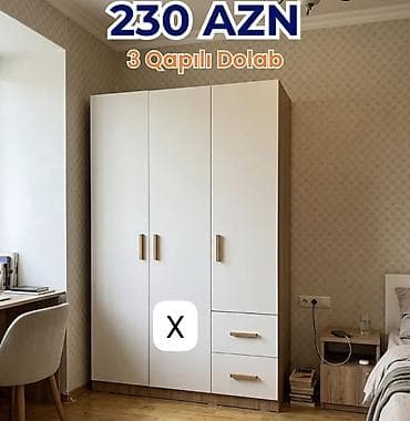 230 AZN 3 qapılı dolab - Minimalist dizayn: ağ ön panellər və ağac
