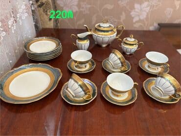 Çay dəsti, rəng - Yaşıl, Farfor, 6 nəfərlik, Çexiya