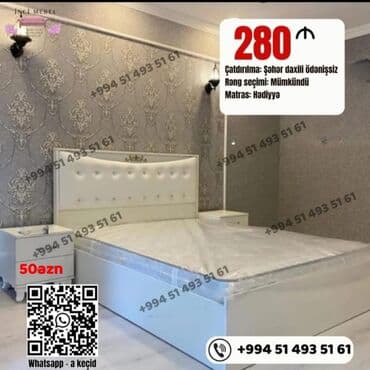 Çarpayılar: Yeni, İkinəfərlik çarpayı, Bazasız, Matras ilə, Siyirməsiz, Azərbaycan — 1