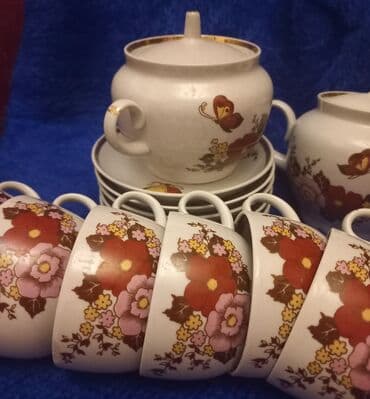 cayni servis: Çay dəsti, rəng - Ağ, Farfor — 10