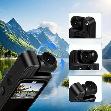 mikrofon mini: 2K mini bədən kamerası – fırlanan obyektivli, ekranlı, klipsli — 2