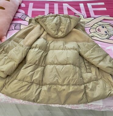 детская верхняя одежда: Uşaq qış gödəkçəsi – boz-bej rəngli, kapüşonlu, uzun model — 3