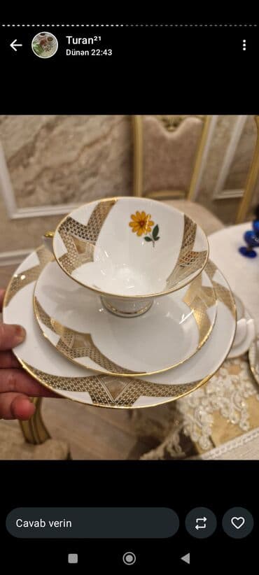 Süfrə aksesuarları: Çay dəsti, rəng - Ağ, Farfor — 6