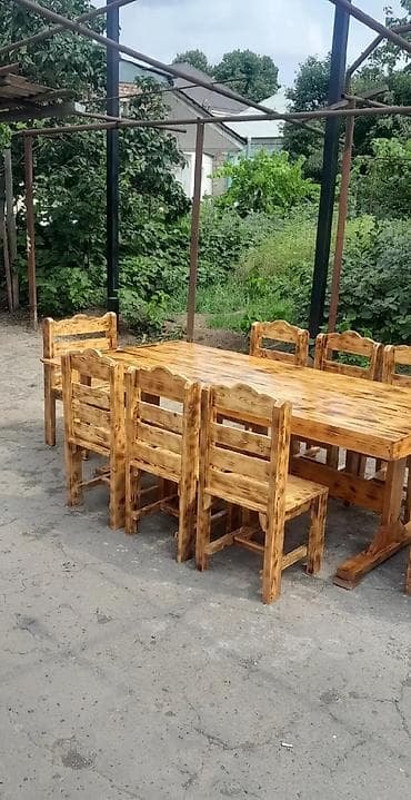 Mebel: Taxta stollar - Tərkibi: 1 böyük düzbucaqlı masa + 8 ədəd stul - — 4