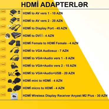 Adapterlər/Keçidlər ⭐AV to VGA – 15 AZN ⭐AV to HDMİ – 12 AZN ⭐Display — 3