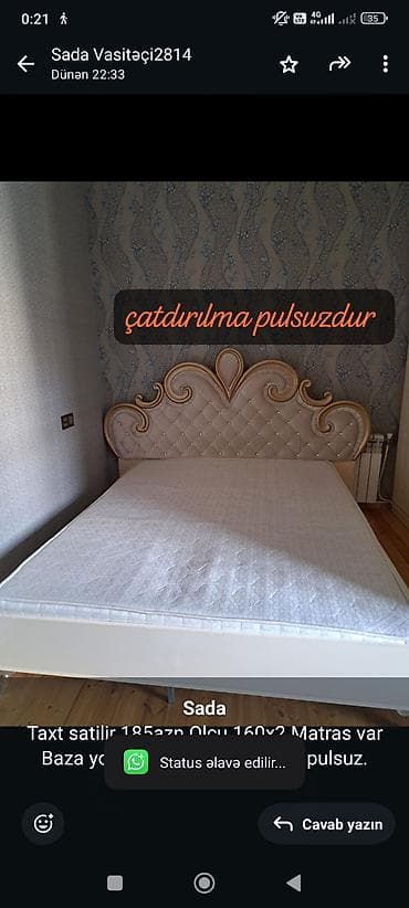*Sada* Taxt satilir 185azn.Olcu 160x2.Matras var Baza yoxdu.Unvana — 1