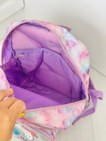 məktəbli cantası: Bənövşəyi və çəhrayı rənglərdə bulud naxışlı, uşaqlar üçün nəzərdə — 3